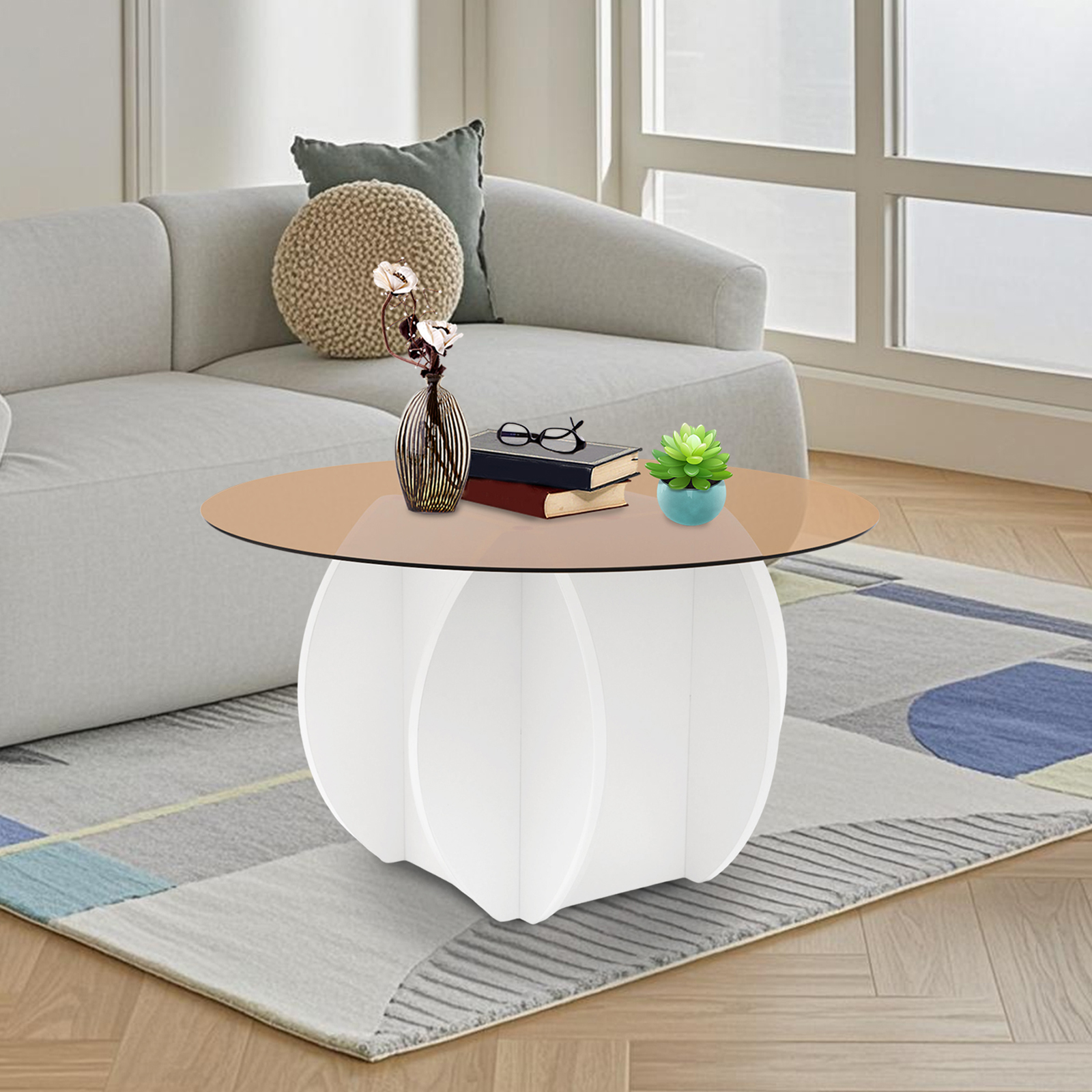 Modern Round Coffee Table 27.6 - Book Weight Glass avis et prix