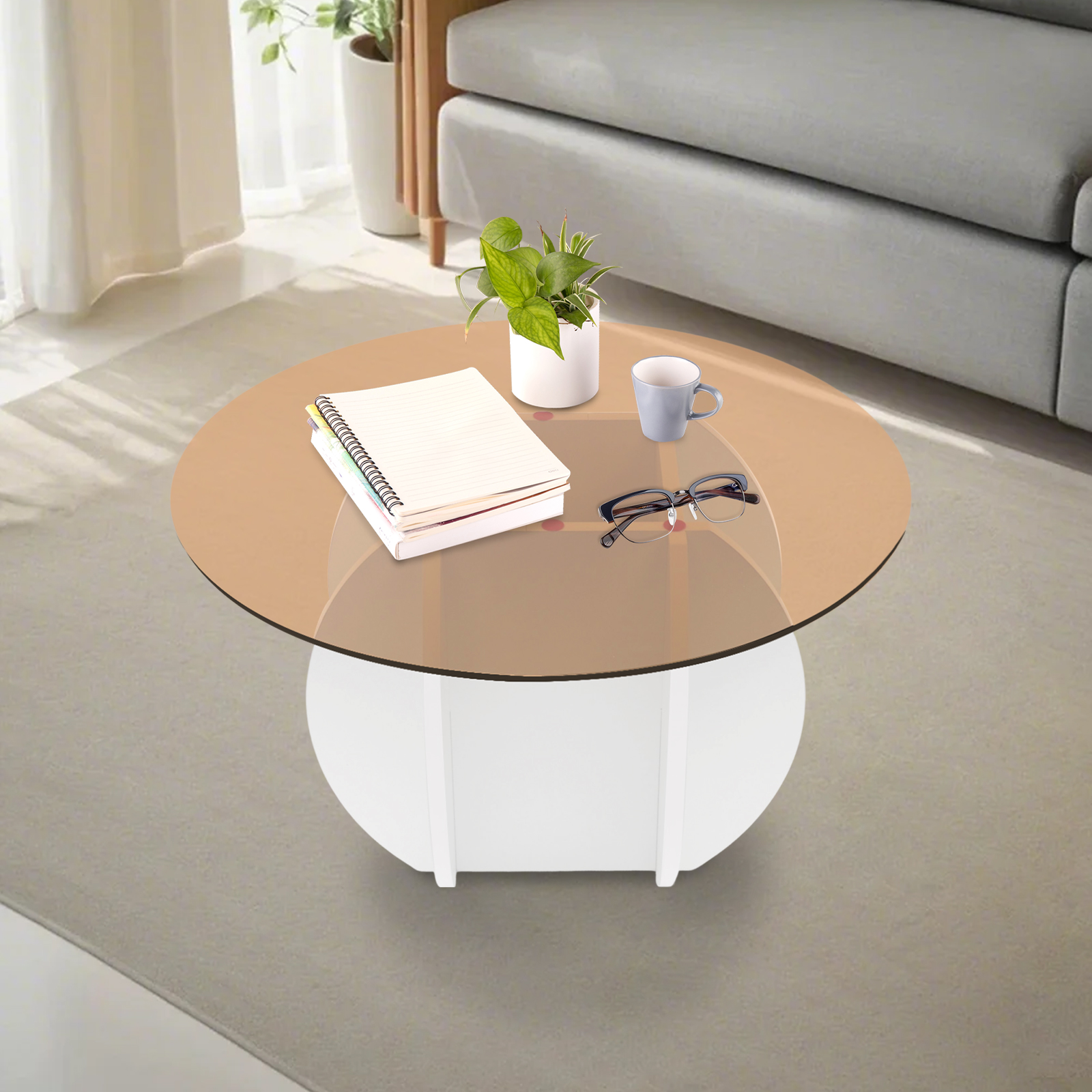 Modern Round Coffee Table 27.6 - Book Weight Glass avis et prix