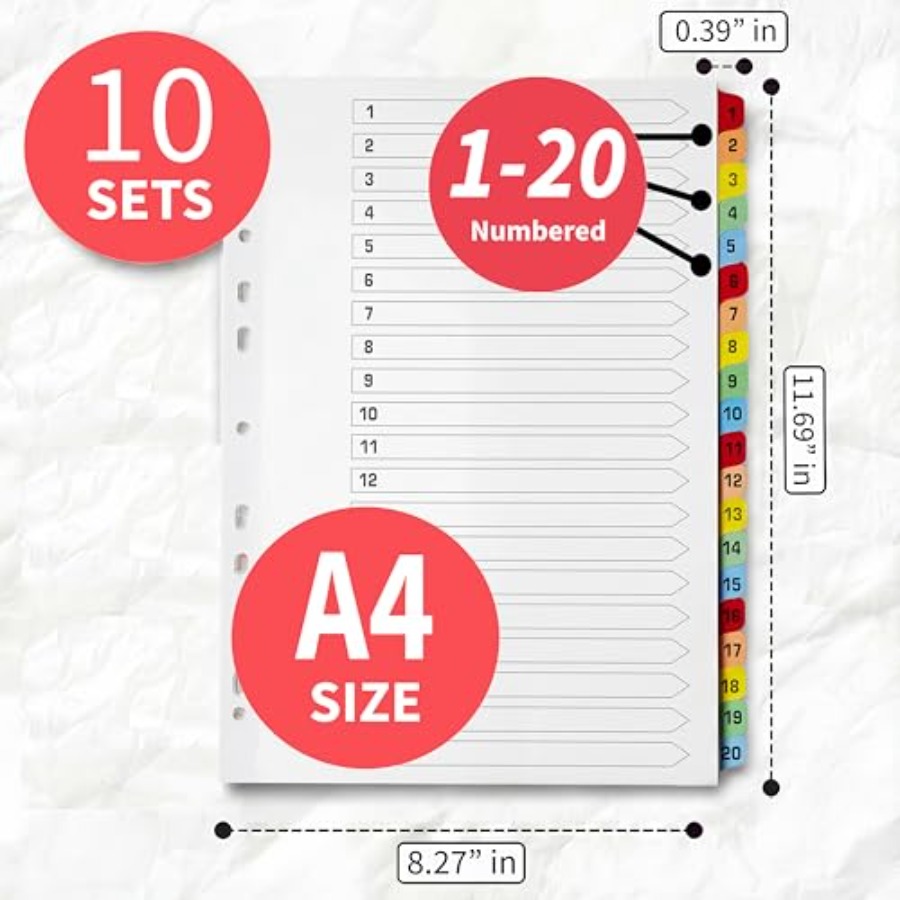 Binder Dividers with Tabs -20  - Tab Divider A4 avis et prix