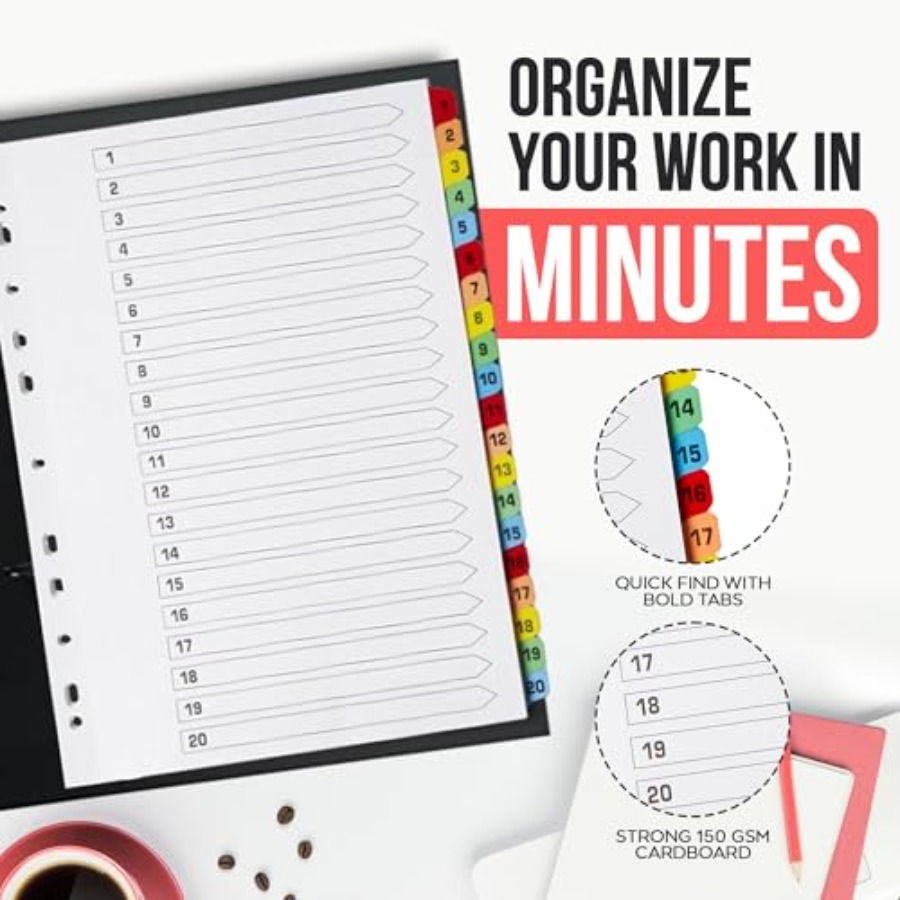 Binder Dividers with Tabs -20  - Tab Divider A4 avis et prix