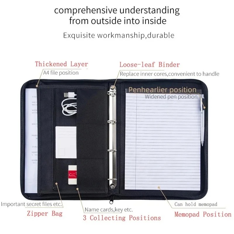 Large Black Business Portfolio - Binder A4 Lever avis et prix